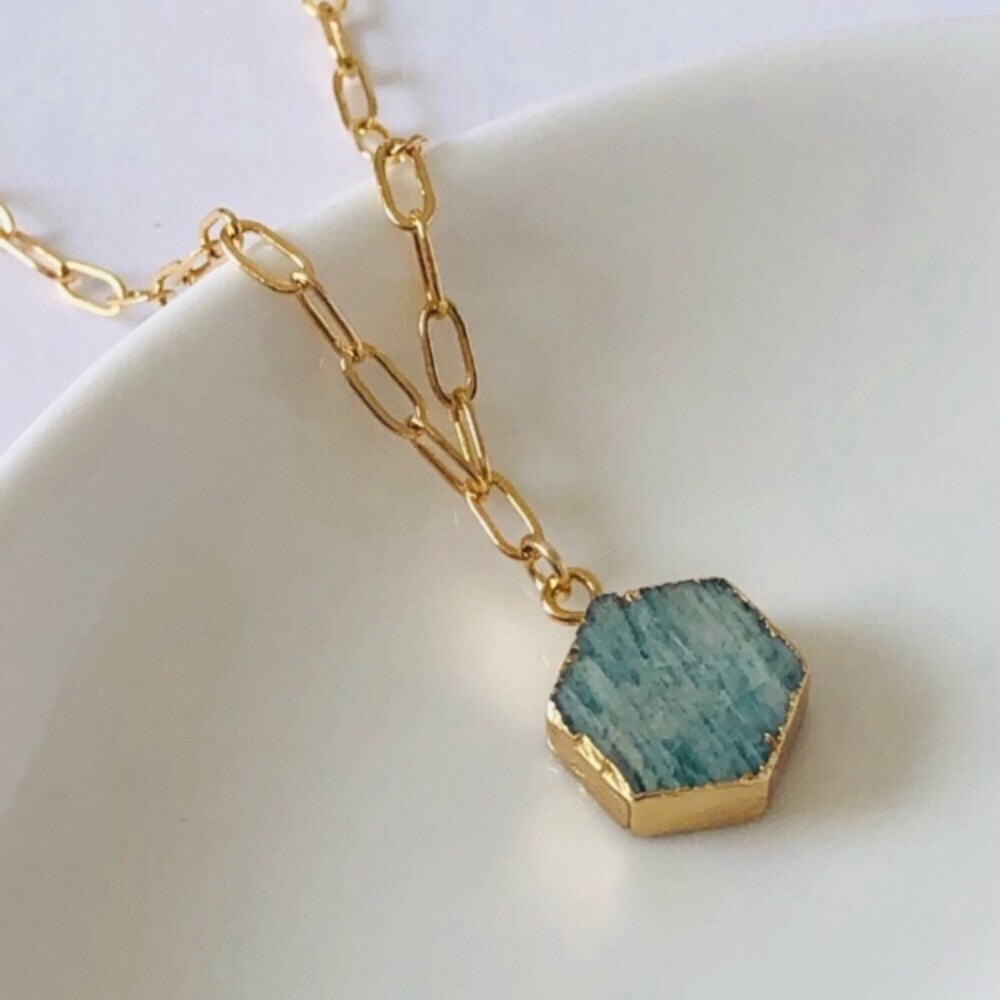 Amazonite Paperclip Gold Chain Necklace